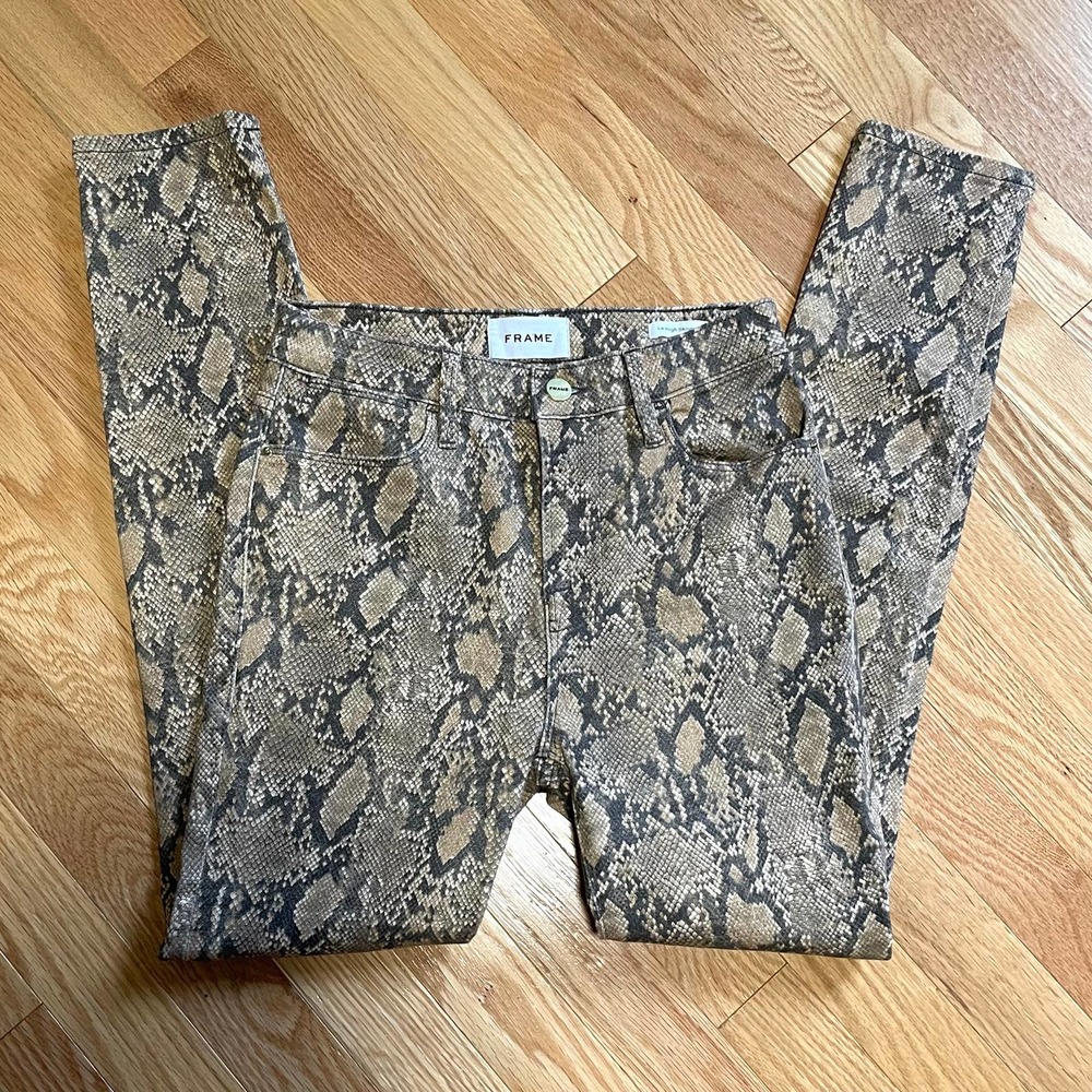 FRAME Python Snake Print Le High Skinny Crop High Rise Jeans 25